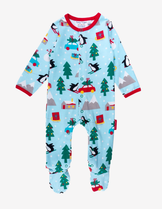 Pajamas, rompers with closed feet, Christmas motif made from organic cotton