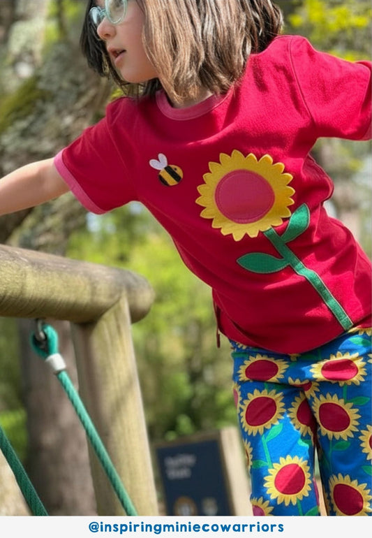 Bio - Baumwoll Kinder Shirt kurzarm mit Sonnenblumen - Meer - Applikation - Toby Tiger GmbH