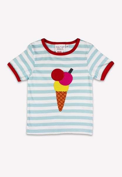 Bio - Baumwoll Kinder Shirt kurzarm mit Eiswaffel - Applikation - Toby Tiger GmbH