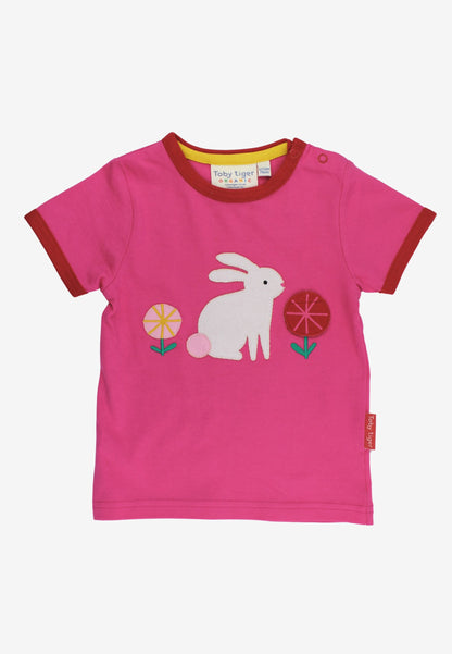 Bio-Baumwoll Kinder Shirt kurzarm mit Hasenparty-Applikation