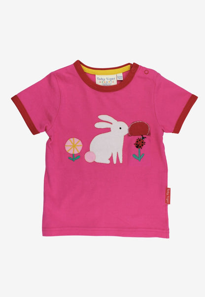 Bio - Baumwoll Kinder Shirt kurzarm mit Hasenparty - Applikation - Toby Tiger GmbH