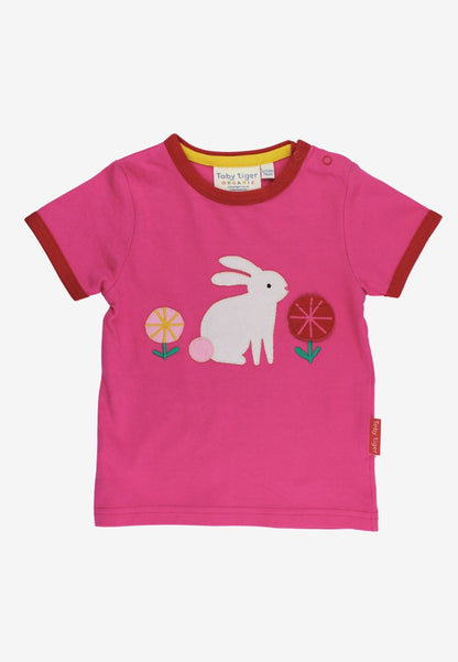 Bio - Baumwoll Kinder Shirt kurzarm mit Hasenparty - Applikation - Toby Tiger GmbH