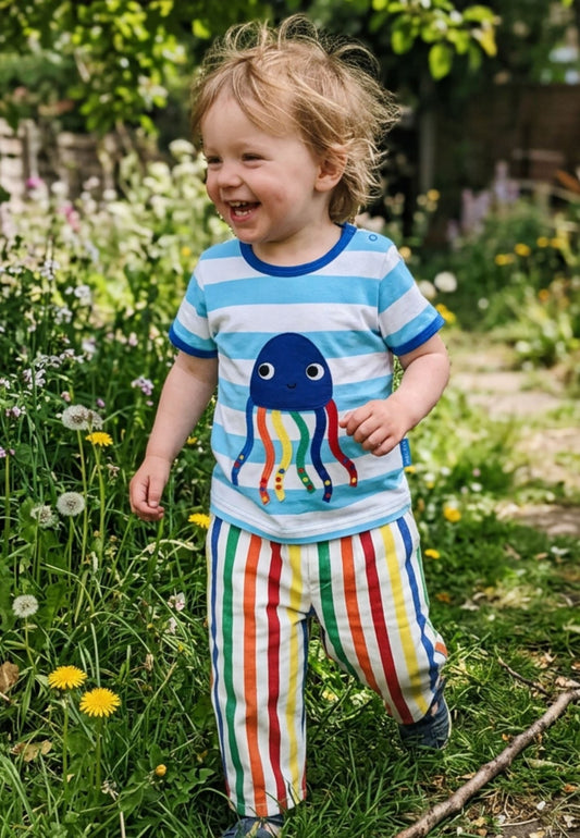 Bio-Baumwoll Kinder Shirt kurzarm mit Quallen-Applikation
