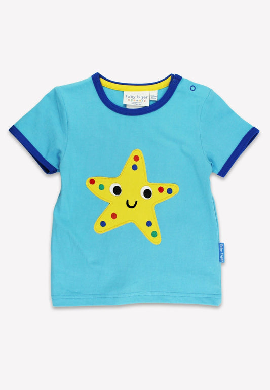Bio - Baumwoll Kinder Shirt kurzarm mit Seestern - Applikation - Toby Tiger GmbH