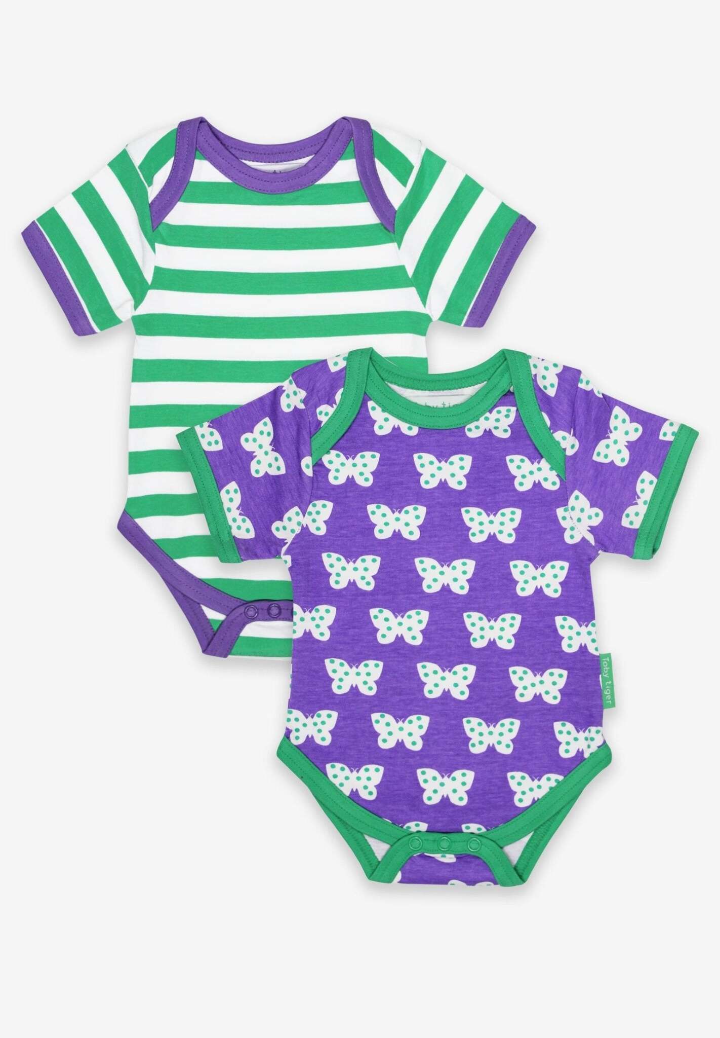 Baby Bodys aus Bio Baumwolle, 2er - Pack, grün und violett - Toby Tiger GmbH