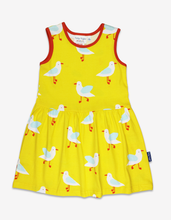 Load image into Gallery viewer, Organic cotton summer dress with seagull print in yellow

