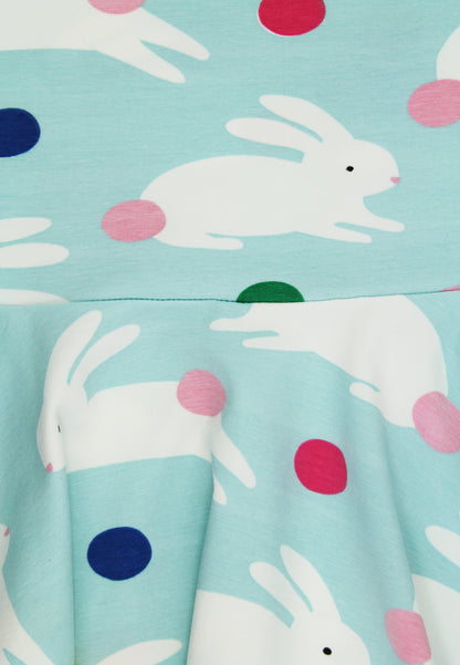 Bio-Baumwoll Kinder Skaterkleid kurzarm mit Hasenparty-Druck