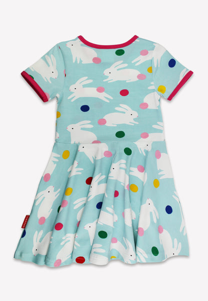 Bio-Baumwoll Kinder Skaterkleid kurzarm mit Hasenparty-Druck