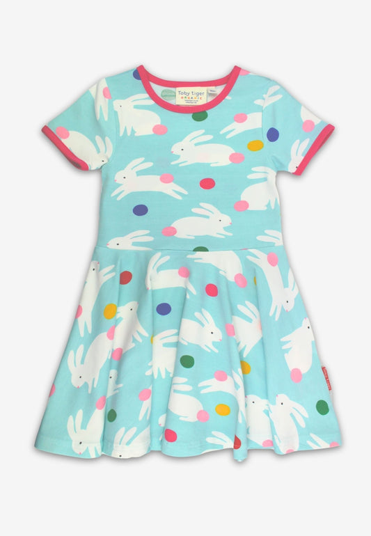 Bio - Baumwoll Kinder Skaterkleid kurzarm mit Hasenparty - Druck - Toby Tiger GmbH