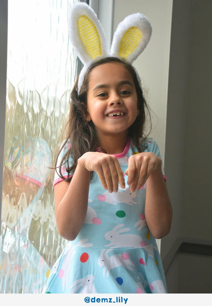 Bio - Baumwoll Kinder Skaterkleid kurzarm mit Hasenparty - Druck - Toby Tiger GmbH