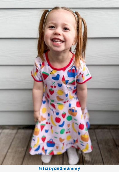 Bio - Baumwoll Kinder Skaterkleid kurzarm mit Picknick - Druck - Toby Tiger GmbH