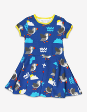 Load image into Gallery viewer, Organic cotton short sleeve skater dress with puffin print
