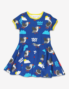Organic cotton short sleeve skater dress with puffin print