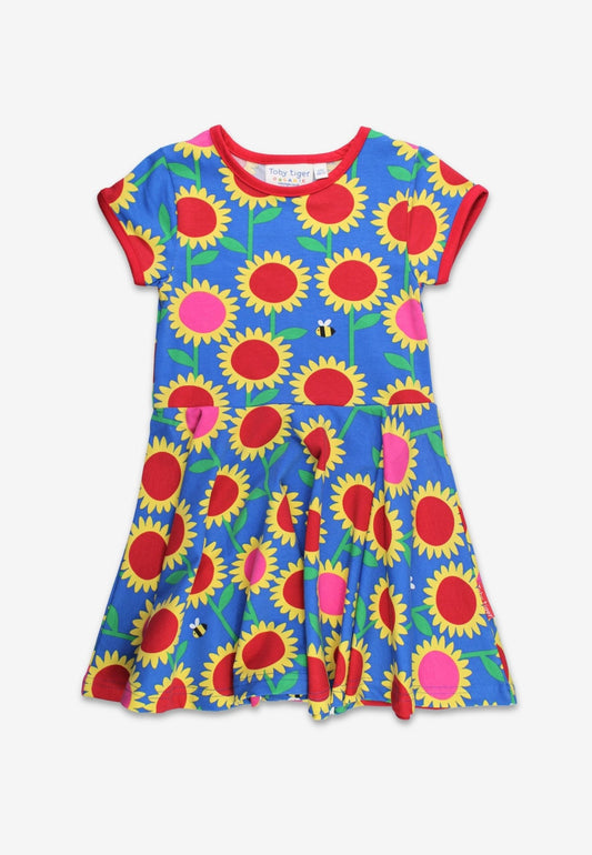 Bio - Baumwoll Kinder Skaterkleid kurzarm mit Sonnenblumen - Meer - Druck - Toby Tiger GmbH