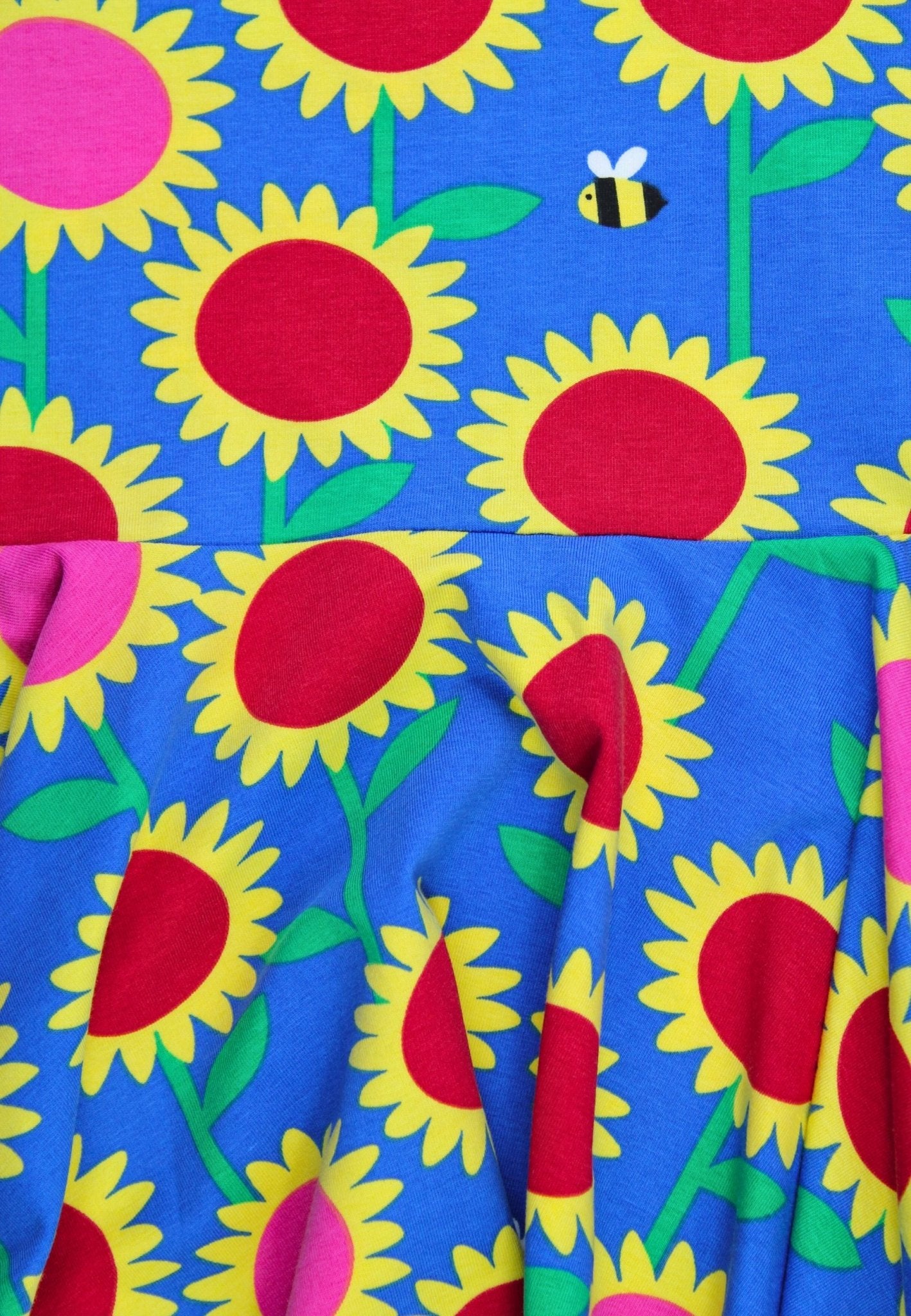 Bio - Baumwoll Kinder Skaterkleid kurzarm mit Sonnenblumen - Meer - Druck - Toby Tiger GmbH