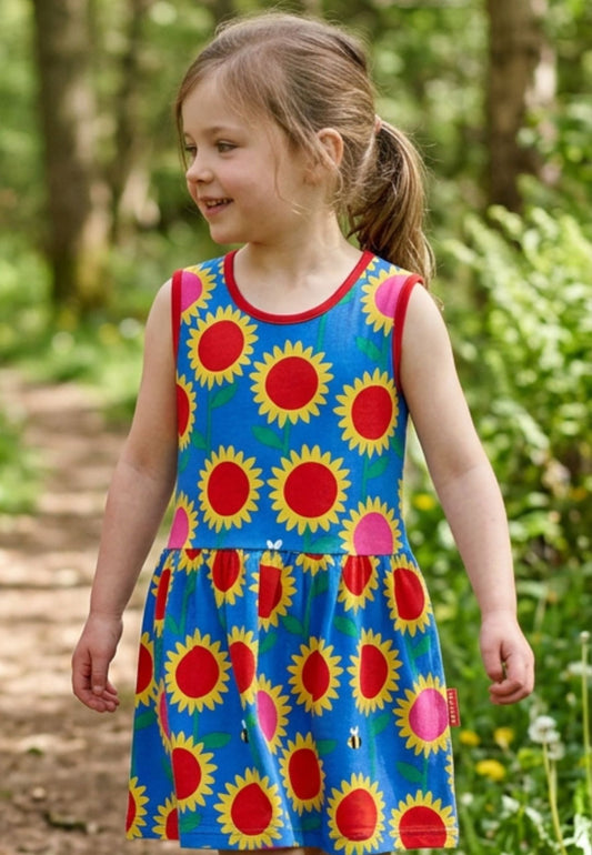 Bio-Baumwoll Kinder Sommerkleid mit Sonnenblumen-Meer-Druck