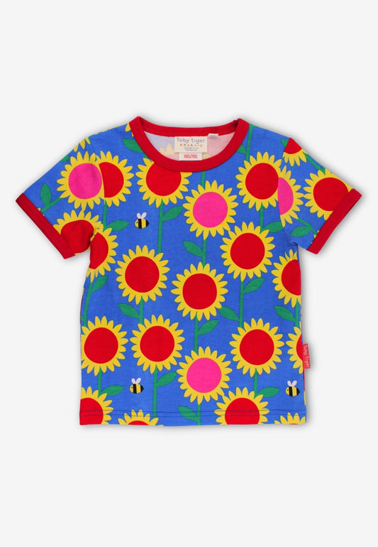 Bio - Baumwoll Kinder Shirt kurzarm mit Sonnenblumen - Meer - Druck - Toby Tiger GmbH