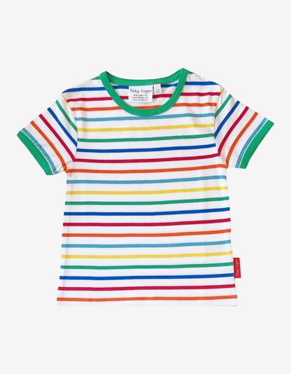 Grünes T-Shirt mit Regenbogenstreifen aus Bio - Baumwolle - Toby Tiger GmbH Retail