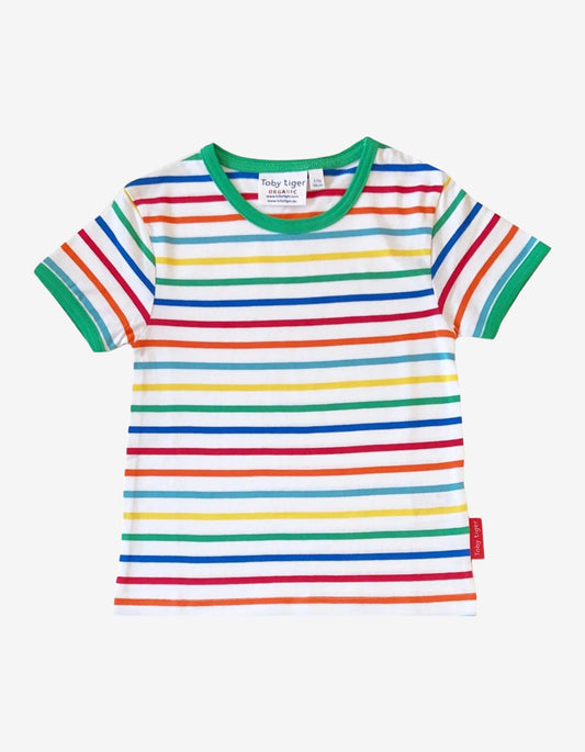 Grünes T-Shirt mit Regenbogenstreifen aus Bio - Baumwolle - Toby Tiger GmbH Retail