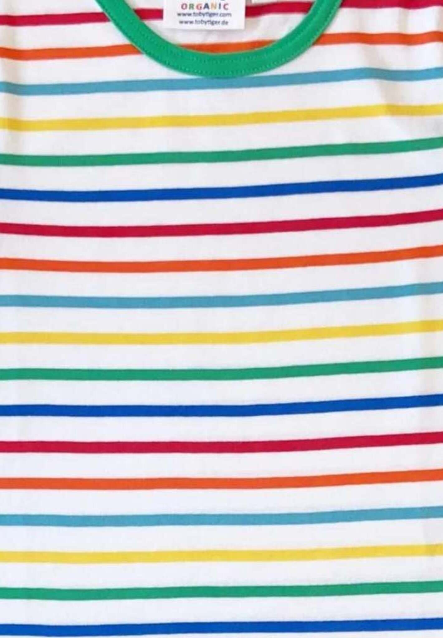 Grünes T-Shirt mit Regenbogenstreifen aus Bio - Baumwolle - Toby Tiger GmbH