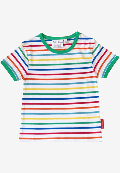 Grünes T-Shirt mit Regenbogenstreifen aus Bio - Baumwolle - Toby Tiger GmbH