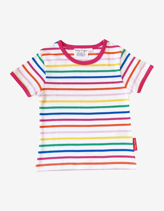 T-Shirt mit Pink Regenbogenstreifen aus Bio - Baumwolle - Toby Tiger GmbH Retail