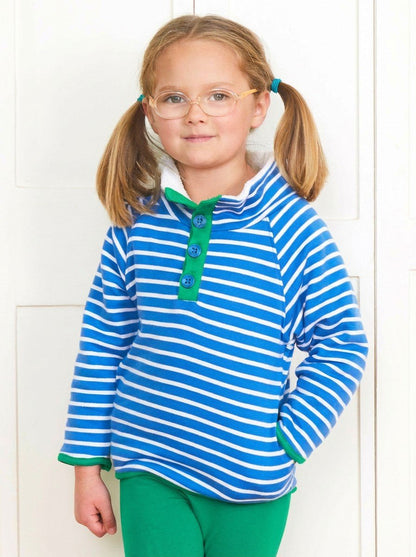 Bio - Baumwoll Kinder Fleece Sweatshirt mit blauen Streifen - Toby Tiger GmbH
