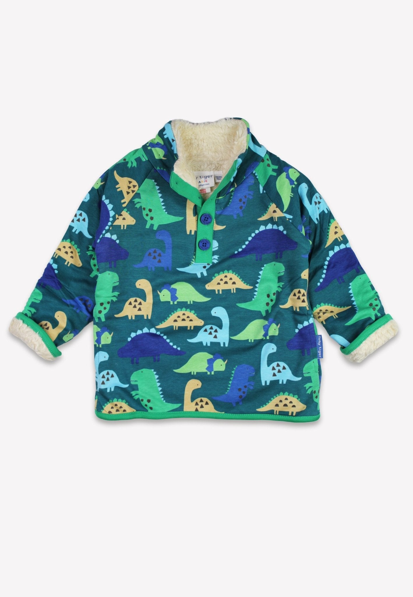 Bio - Baumwoll Kinder Fleece Sweatshirt mit Dinosaurier Ton - in - Ton Druck - Toby Tiger GmbH