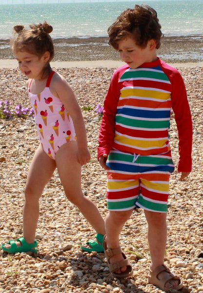 Kinder UV-Schutz-Badeshirt & Schwimmleggings Happy Streifen