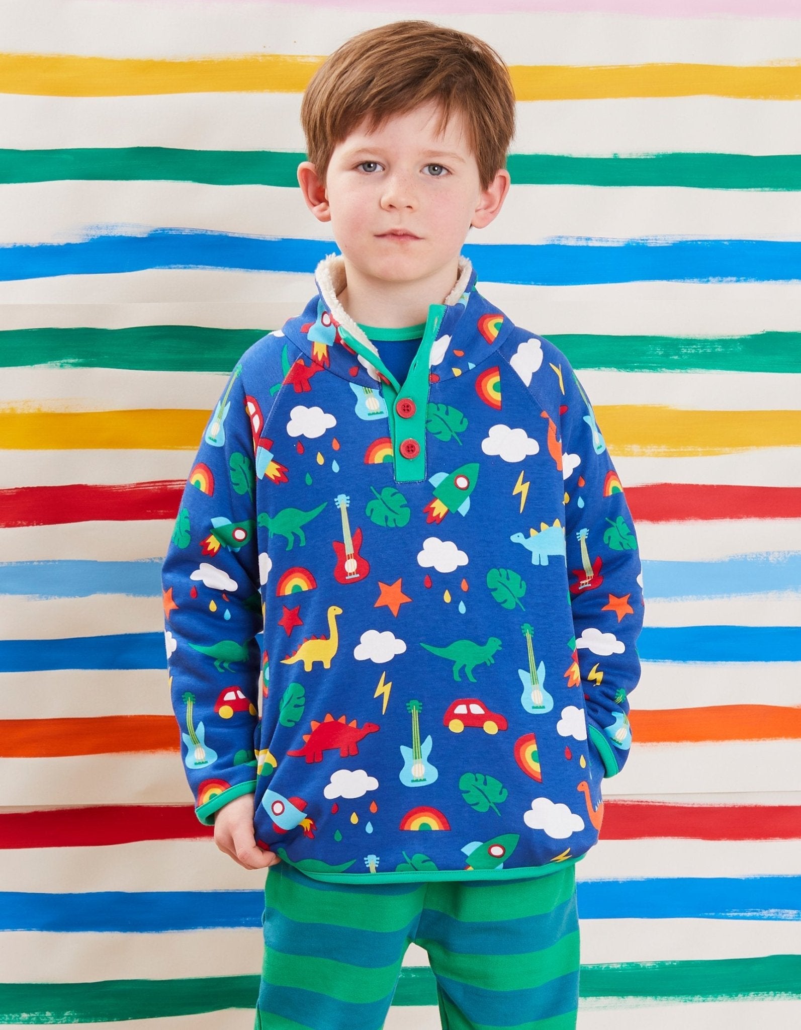 Sweatshirt mit Fleece Futter aus Bio Baumwolle mit Dino und Auto Print - Toby Tiger GmbH Retail