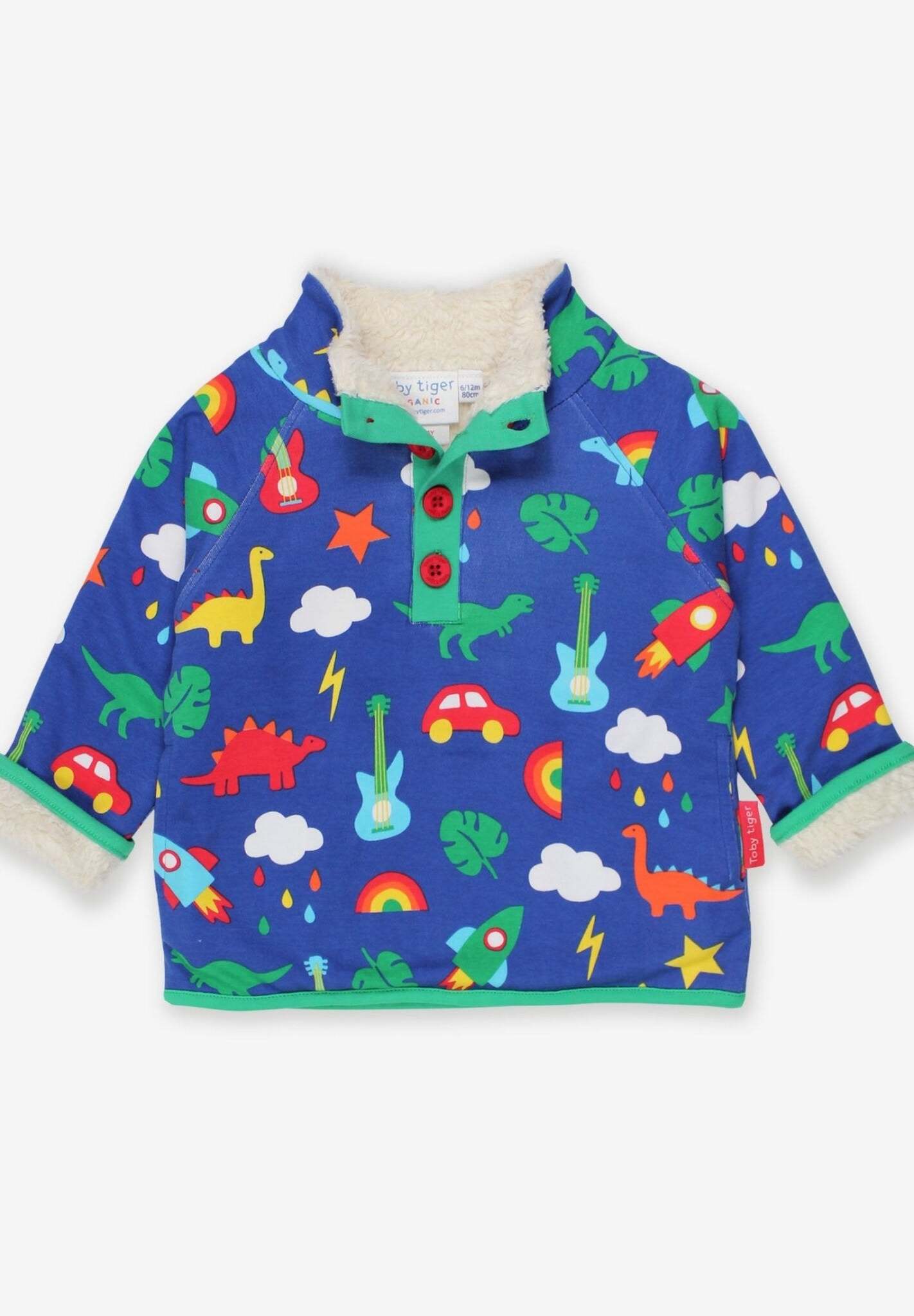 Sweatshirt mit Fleece Futter aus Bio Baumwolle mit Dino und Auto Print - Toby Tiger GmbH