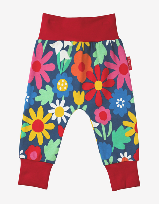 Organic cotton "yoga pants" with striking floral pattern