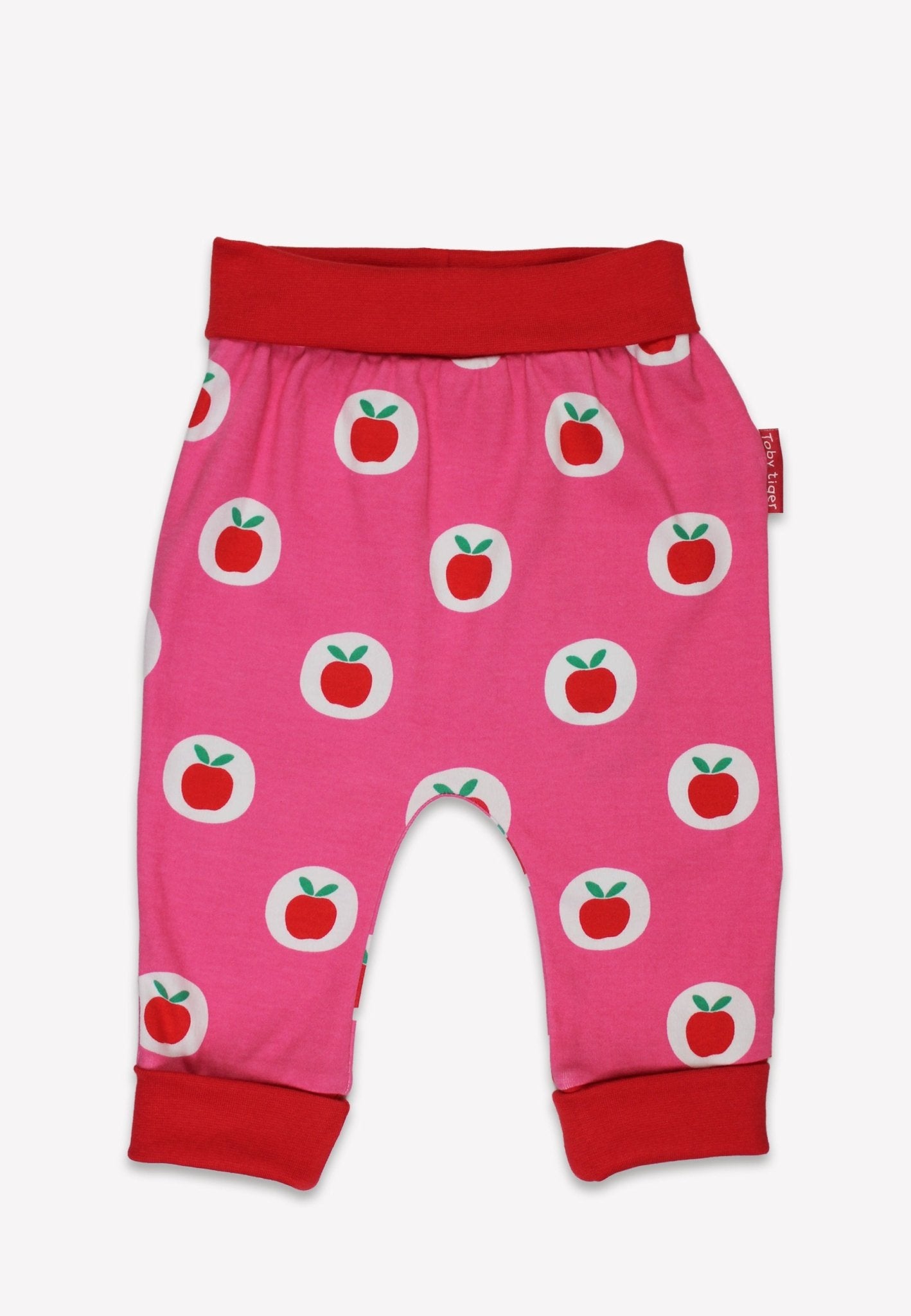 Bio-Baumwoll Kinder Schlupfhose, Pink mit Apfel-Druck