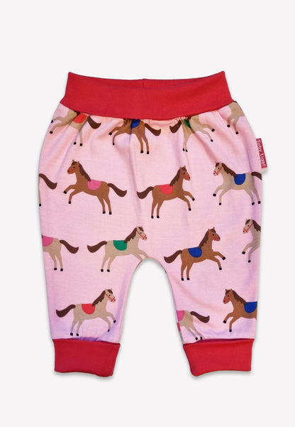 Bio-Baumwoll Kinder Schlupfhose, Rosa mit Pferde-Druck