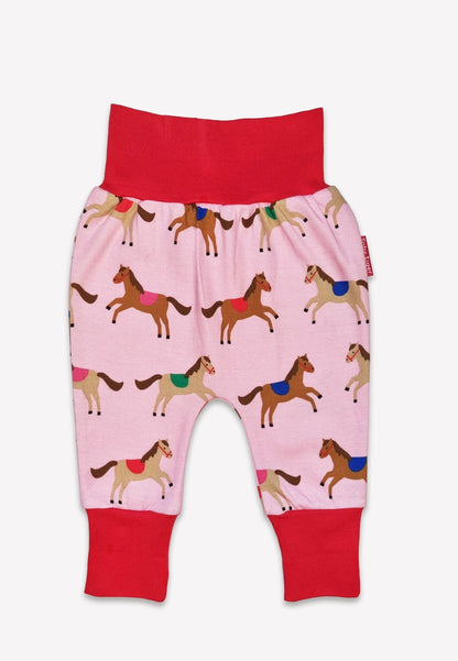 Bio-Baumwoll Kinder Schlupfhose, Rosa mit Pferde-Druck