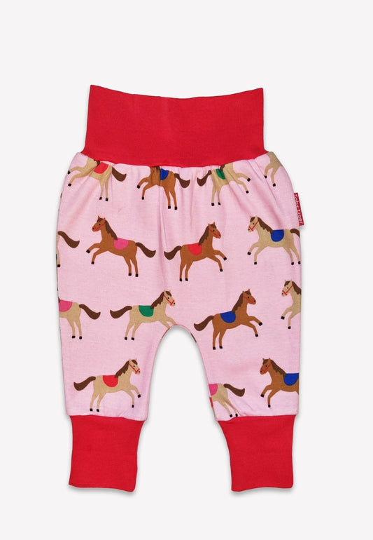 Bio-Baumwoll Kinder Schlupfhose, Rosa mit Pferde-Druck