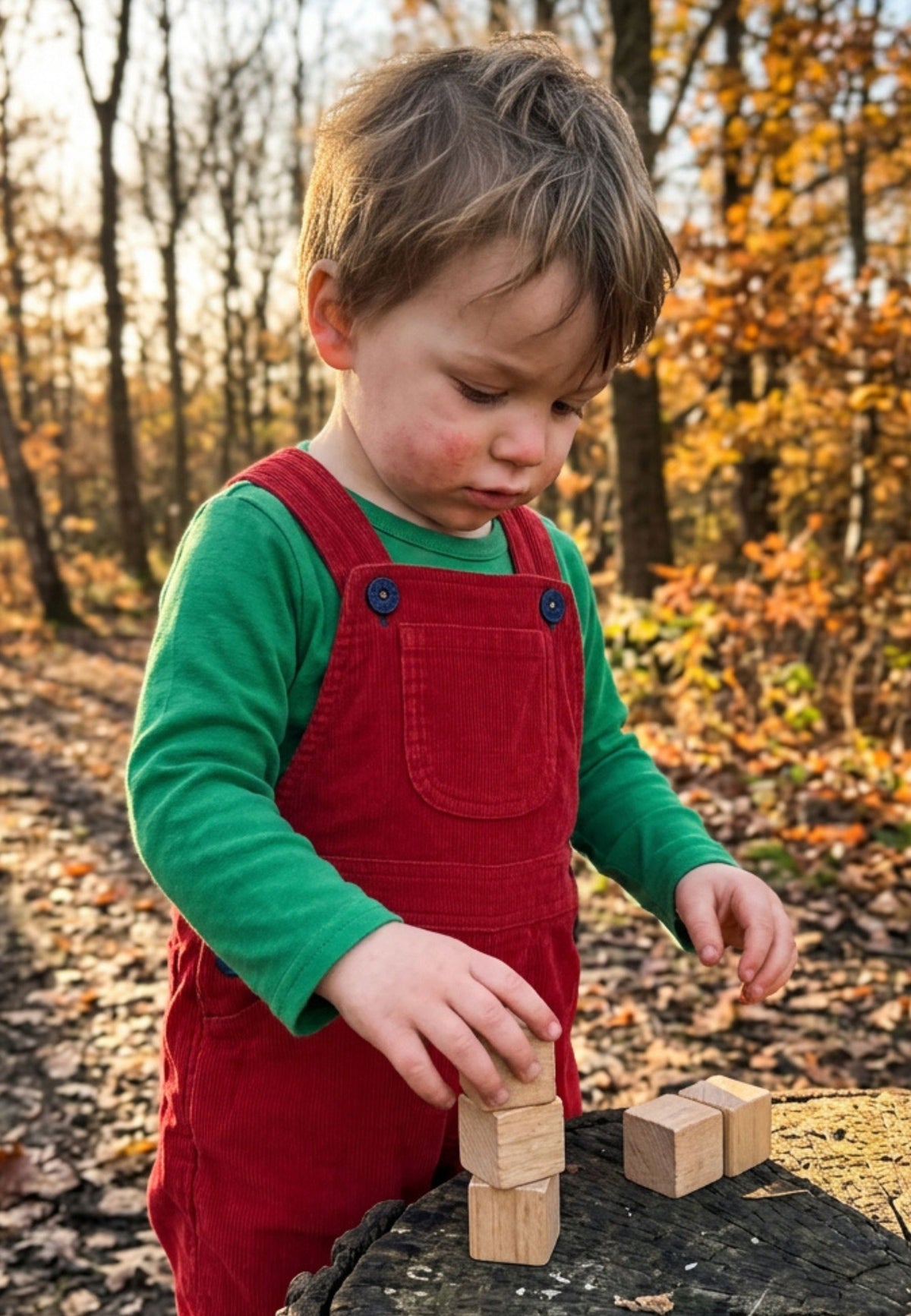 Red Organic Cotton Kids Corduroy Dungarees