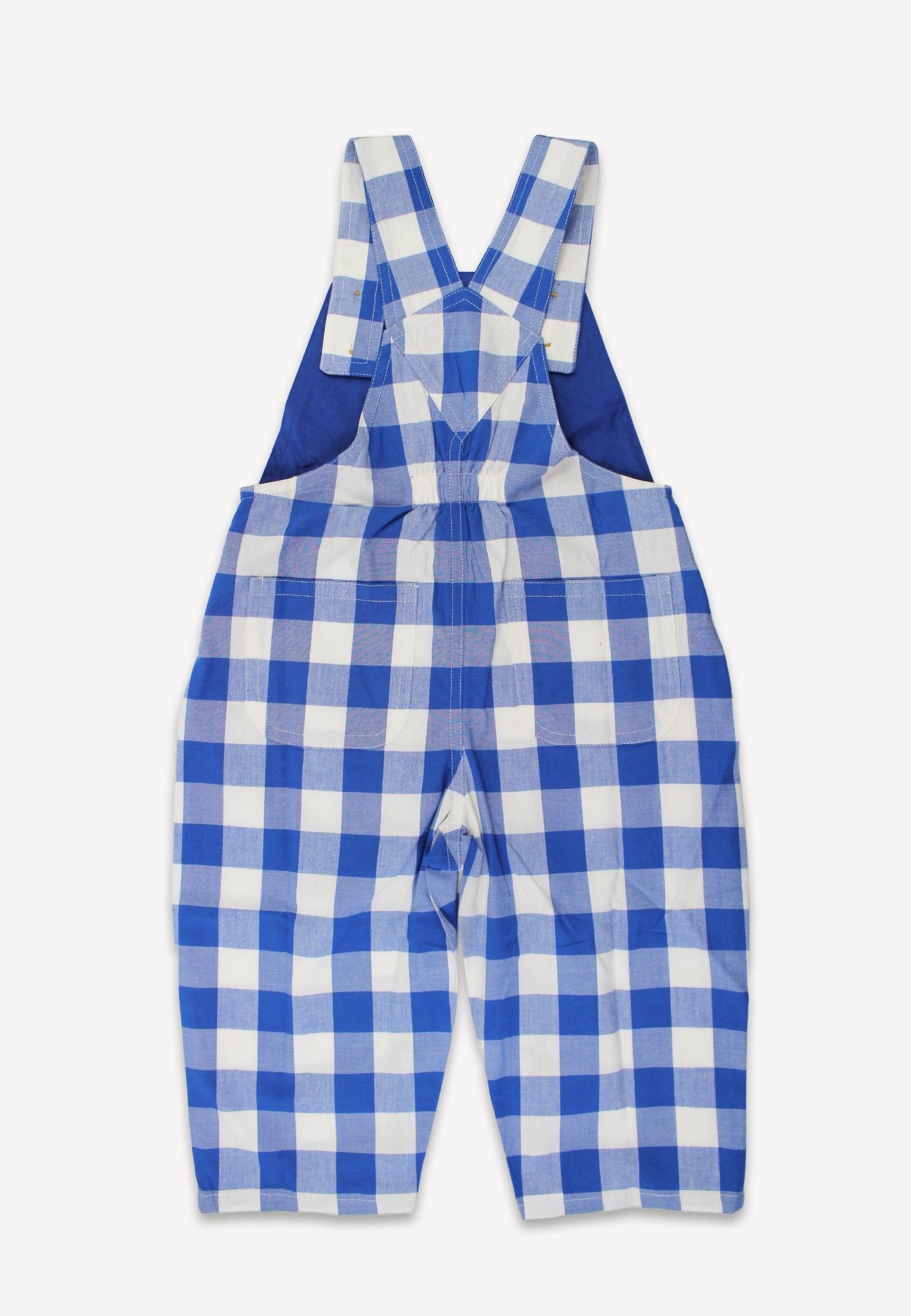 Bio - Baumwoll Kinder Latzhose mit blauem großkarierten - Muster - Toby Tiger GmbH