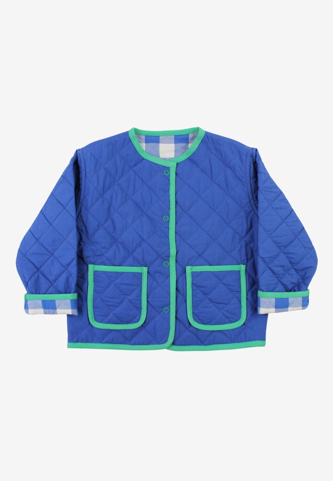 Bio - Baumwoll Kinder Jacke zum Wenden mit blauem großkarierten - Muster - Toby Tiger GmbH