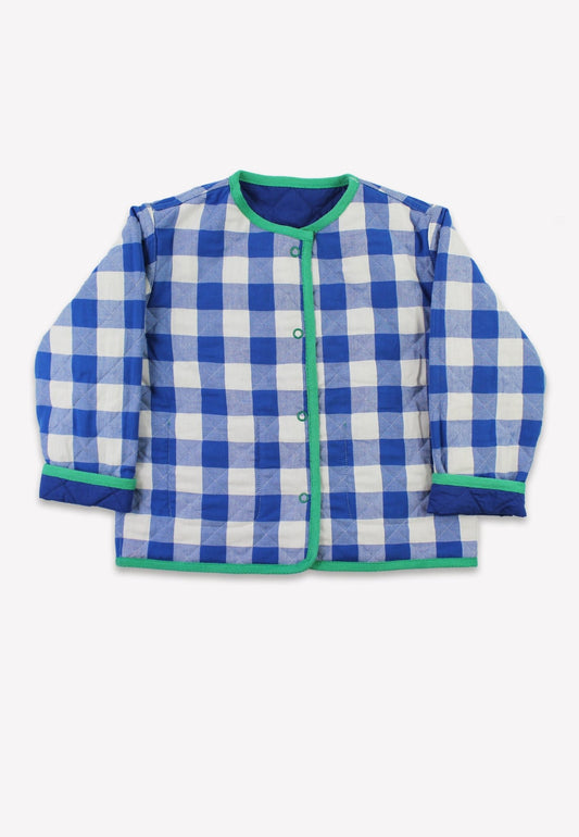 Bio - Baumwoll Kinder Jacke zum Wenden mit blauem großkarierten - Muster - Toby Tiger GmbH