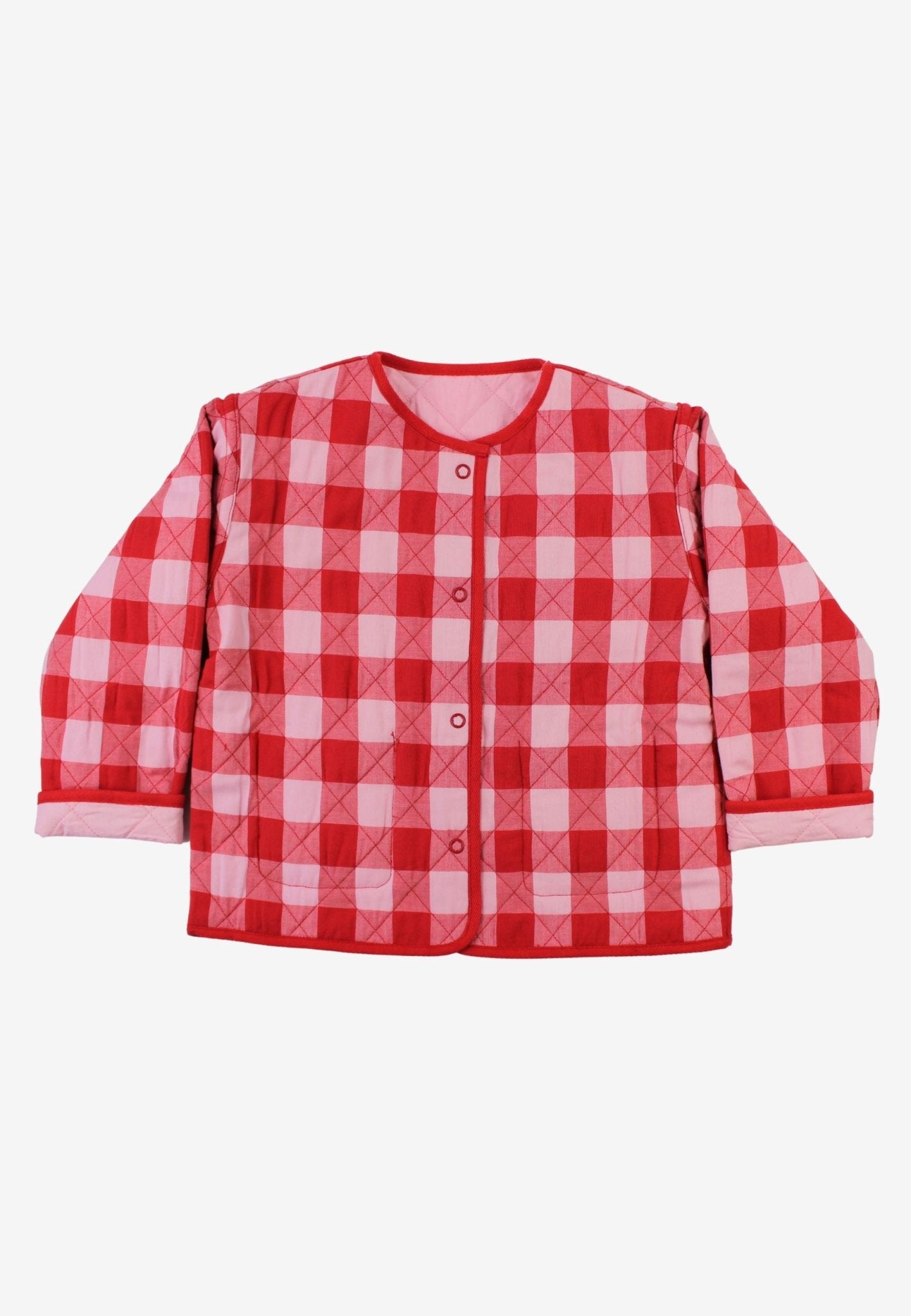 Bio - Baumwoll Kinder Jacke zum Wenden mit rotem großkarierten - Muster - Toby Tiger GmbH