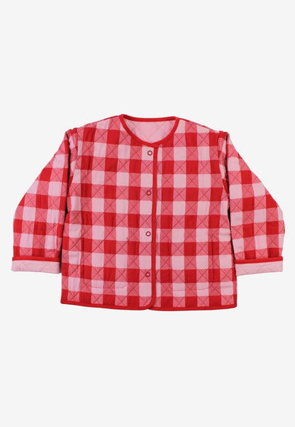 Bio - Baumwoll Kinder Jacke zum Wenden mit rotem großkarierten - Muster - Toby Tiger GmbH