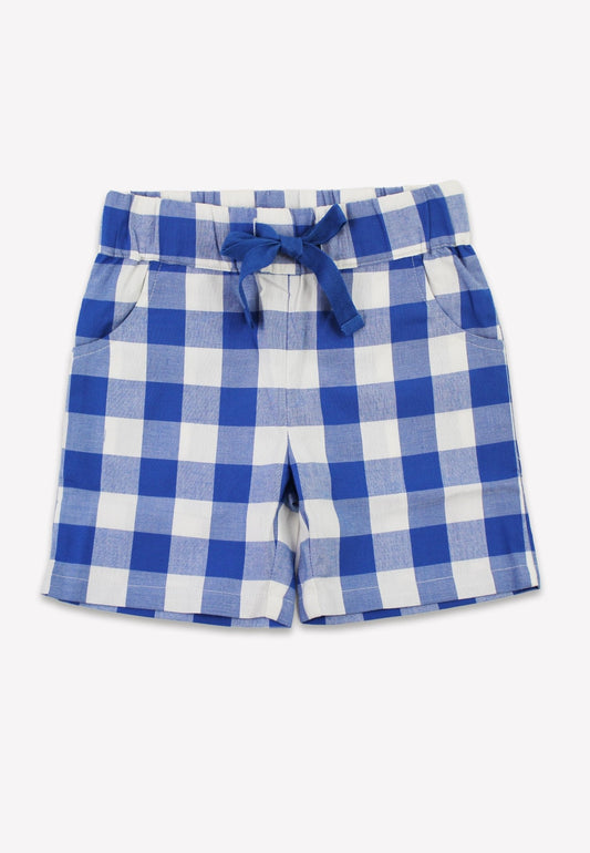 Bio - Baumwoll Kinder Shorts mit blauem großkarierten - Muster - Toby Tiger GmbH