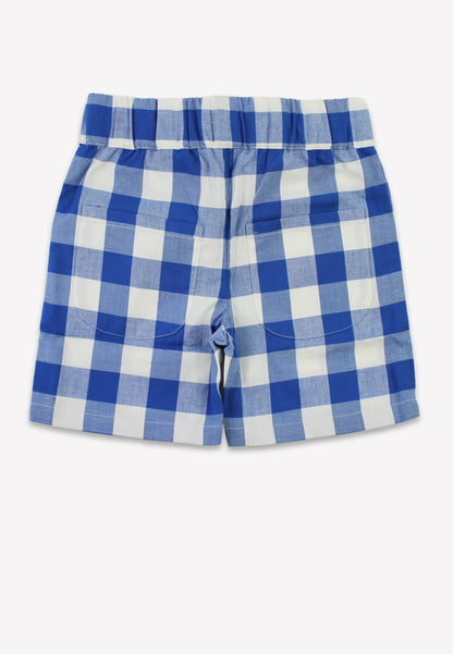 Bio - Baumwoll Kinder Shorts mit blauem großkarierten - Muster - Toby Tiger GmbH
