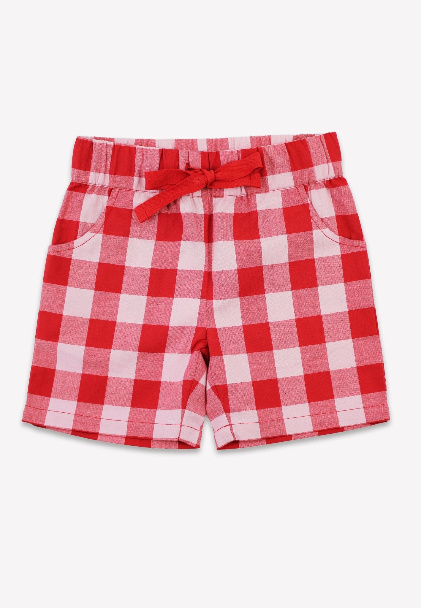 Bio - Baumwoll Kinder Shorts mit rotem großkarierten - Muster - Toby Tiger GmbH