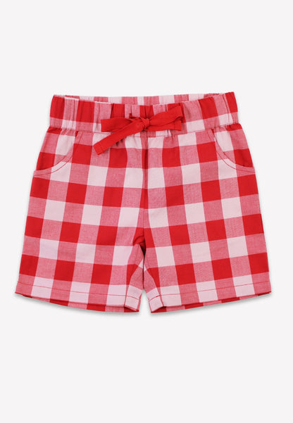 Bio - Baumwoll Kinder Shorts mit rotem großkarierten - Muster - Toby Tiger GmbH