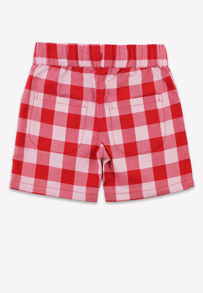 Bio - Baumwoll Kinder Shorts mit rotem großkarierten - Muster - Toby Tiger GmbH