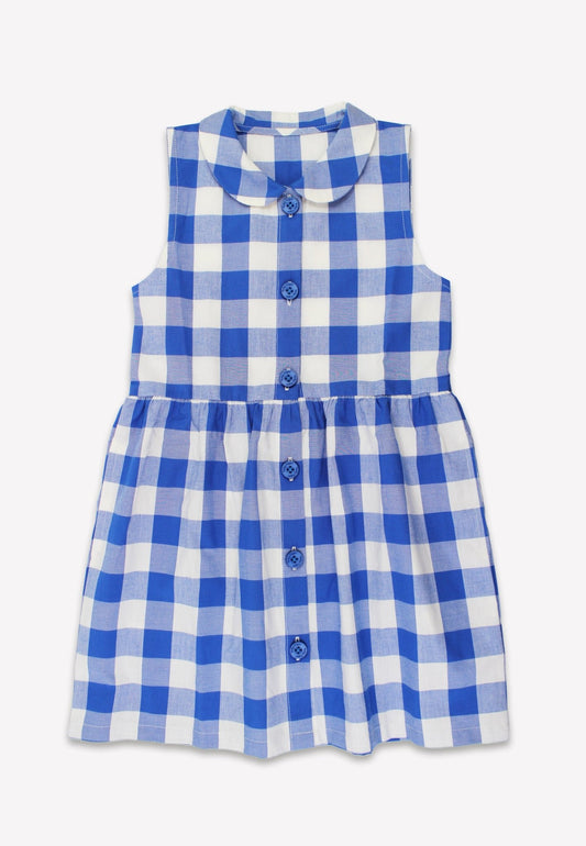 Bio - Baumwoll Kinder Kleid mit blauem großkarierten - Muster - Toby Tiger GmbH