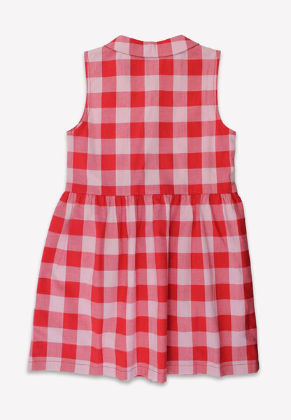 Bio - Baumwoll Kinder Kleid mit rotem großkarierten - Muster - Toby Tiger GmbH