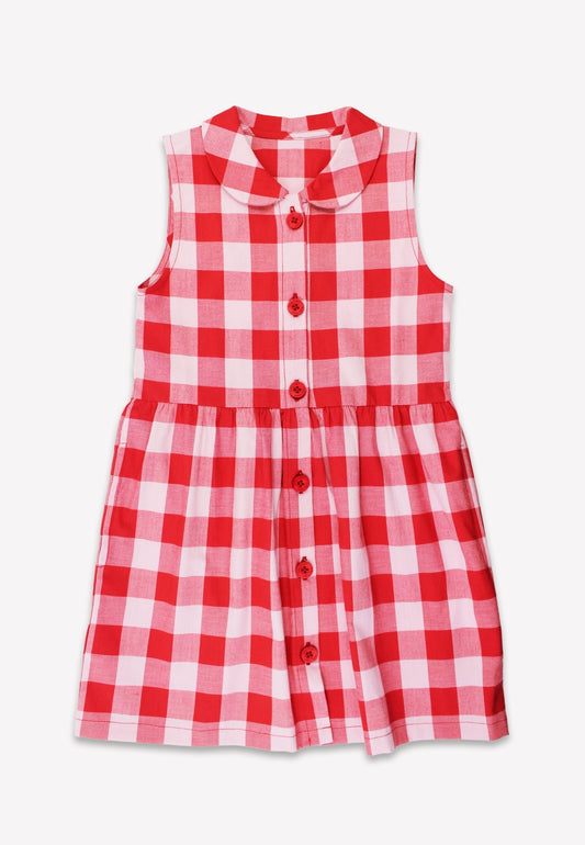 Bio - Baumwoll Kinder Kleid mit rotem großkarierten - Muster - Toby Tiger GmbH